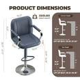 thumbnail image 5 of AFO Modern PU Leather Bar Stool Set of 2 with Backrest and Armrests, Height Adjustable 360° Swivel Counter Chair, Blue, 5 of 6