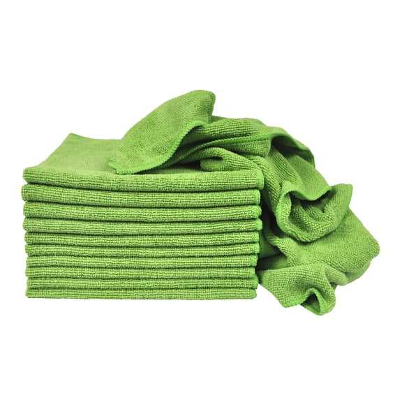 All-Purpose Utility Terry Weave Microfiber Towels, 240gsm, 16"x16", Green, 12-Pack