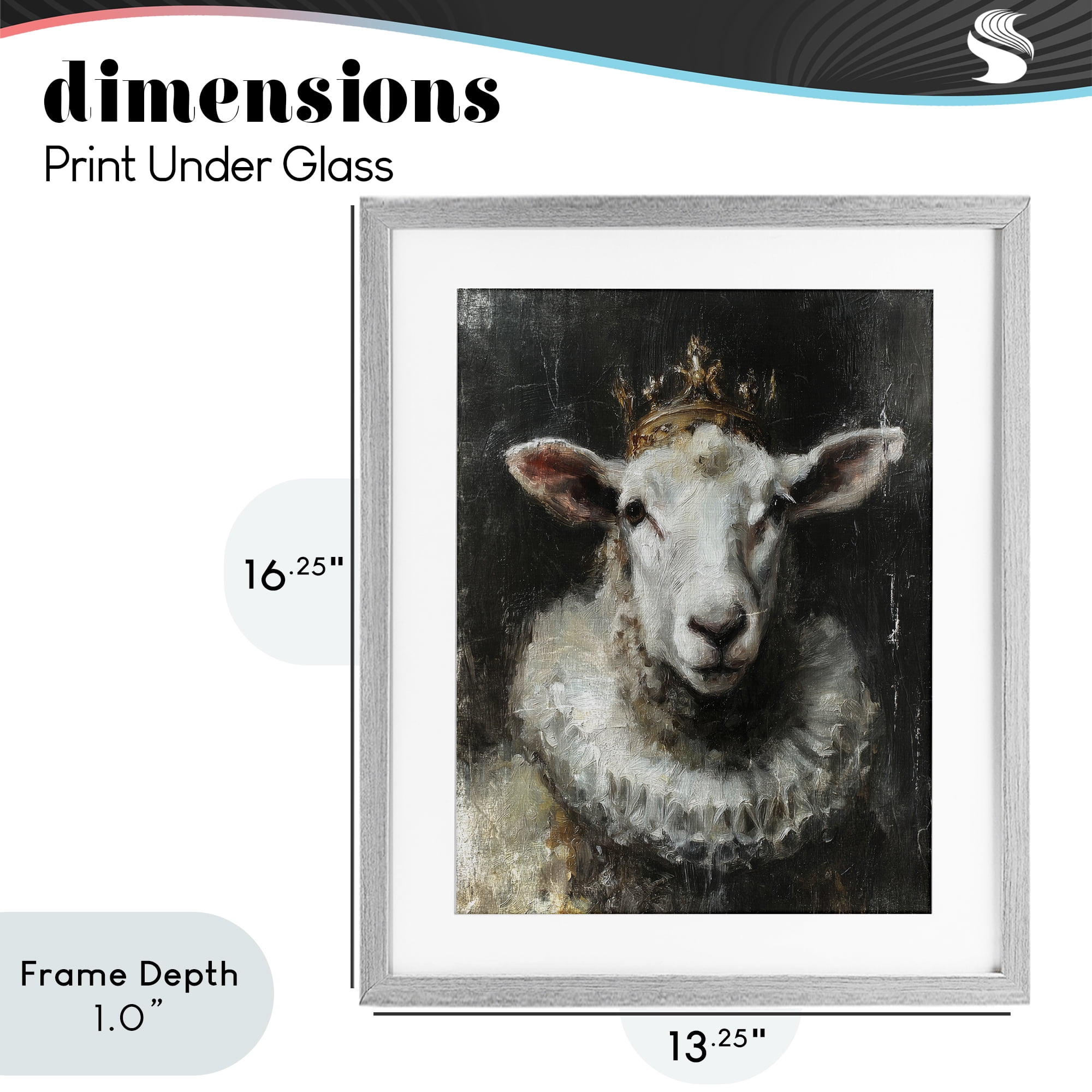 Stupell Industries Crowned Sheep Portrait Gray Framed Print Under Glass, design by Svetlana Aleynikova