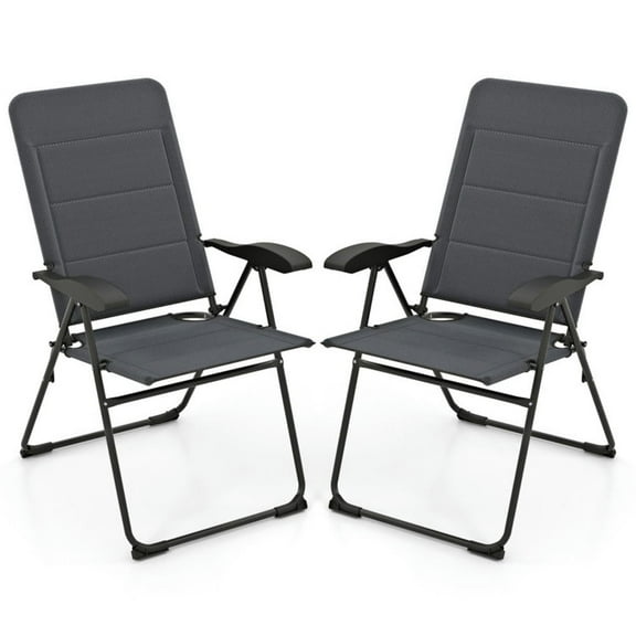 Yardi Yard 2 Pieces Outdoor Folding Patio Chairs with Adjustable Backrests for Bistro and Backyard, Patio Chair, Lawn Chair for Garden, Yard, Gray