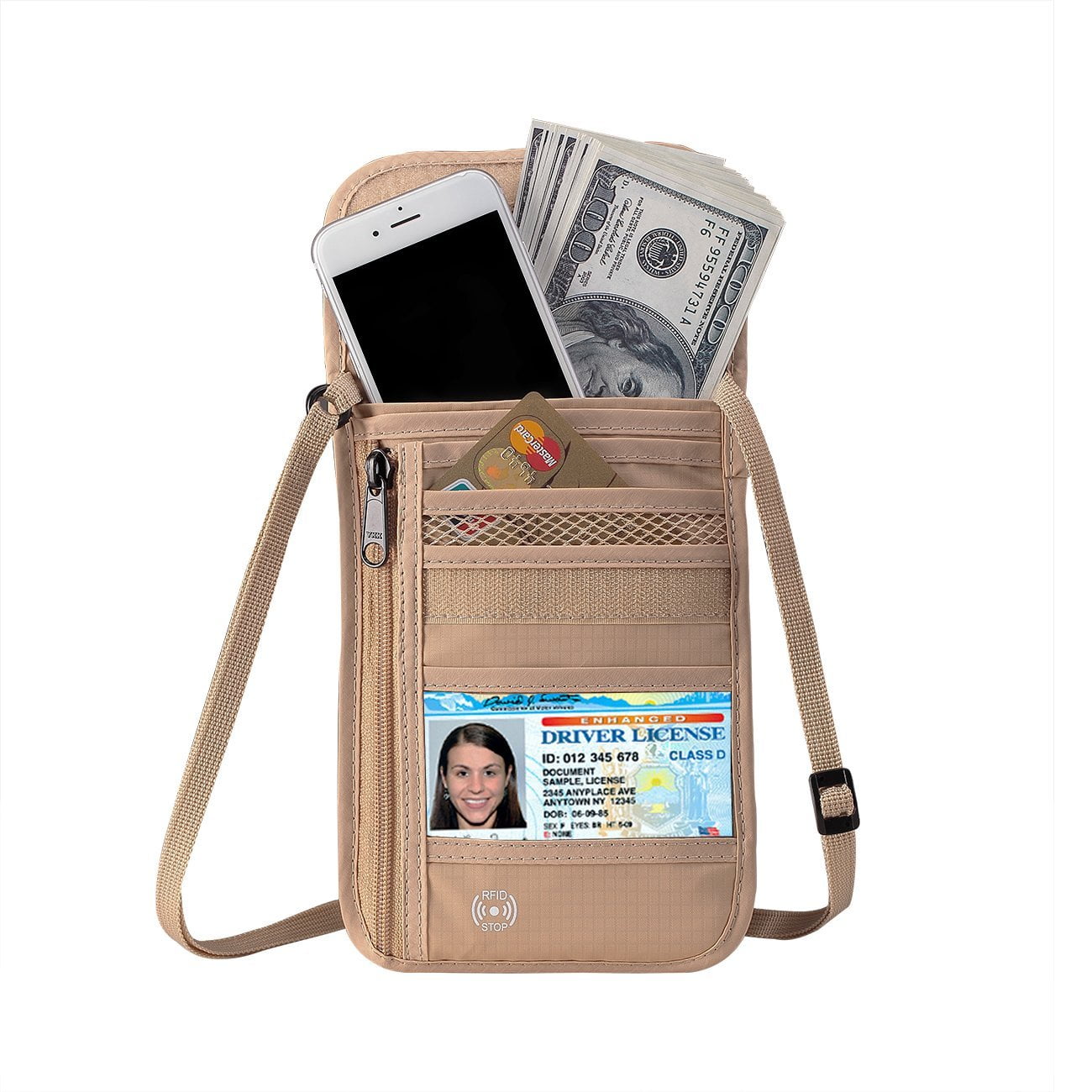 DEW Travel Passport Wallet Stash Hidden Water Resistant Pouch RFID