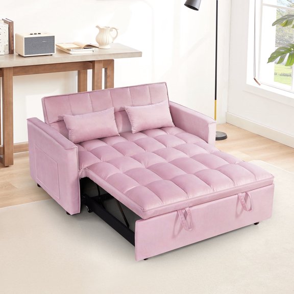 3-IN-1 Convertible Sofa Bed | Compact 2-seater sofa bed| 53.5-inch Velvet Fabric Sofa | Suitable for apartments, small flats, motorhomes, children's rooms, client reception areas, office rest areas,
