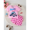 thumbnail image 4 of Kids' Pink "Sparkle Smash" Car Print T-Shirt & Checkered Shorts Set 2Pcs Casual Summer Clothes From 18m-6y, 4 of 10