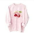 thumbnail image 5 of jicehd Blouse-Clearances Women's Casual Round neck Long Sleeve Oversized Pullover Sweater Jumper Top Cute Cherries Bowtie Print Solid Color Blouse, 5 of 5