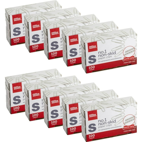 Office Depot Brand Paper Clips, No. 1 Regular, Silver, Nonskid Finish, 100 Clips Per