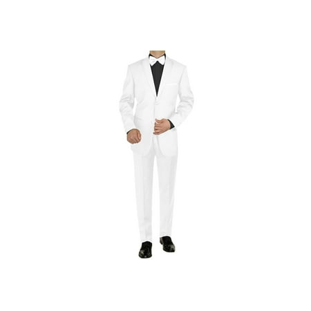 GN GIORGIO NAPOLI Men's Tuxedo Suit Two Button Jacket Flat Front Adjustable Pant White
