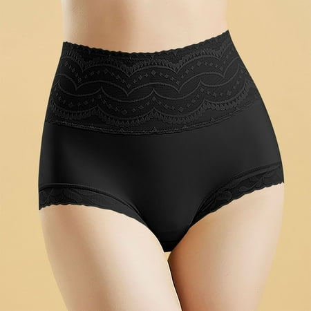 Just Released Women s Solid Color Lace Pattern High-Waisted Breathable Panties Comfortable Everyday Underwear Holiday Stocking|Nylon Spandex Black Sopatenor