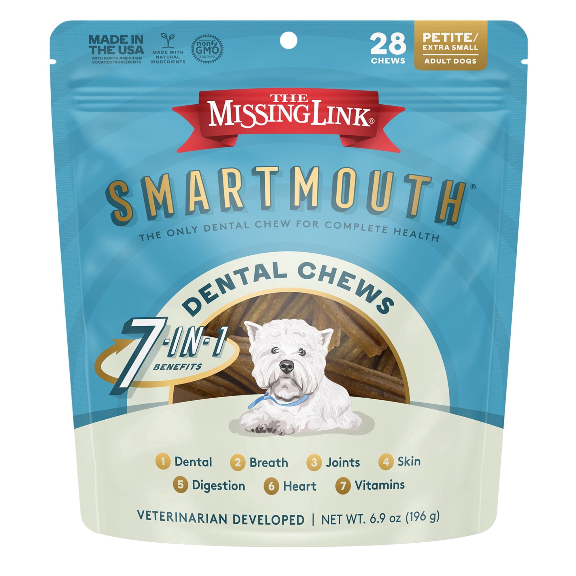 The Missing Link Smartmouth Dental Chews for Petite/XS Dogs 28ct