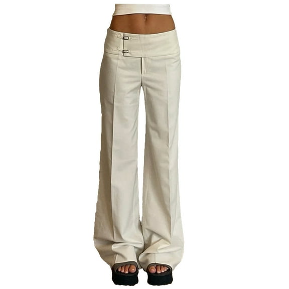 MIXUE Jeans For Women Solid Color Style Side Hook Turn Straight Suit Pants Low Rise Comfortable Loose Slacks Trousers Holiday Wear,White,M