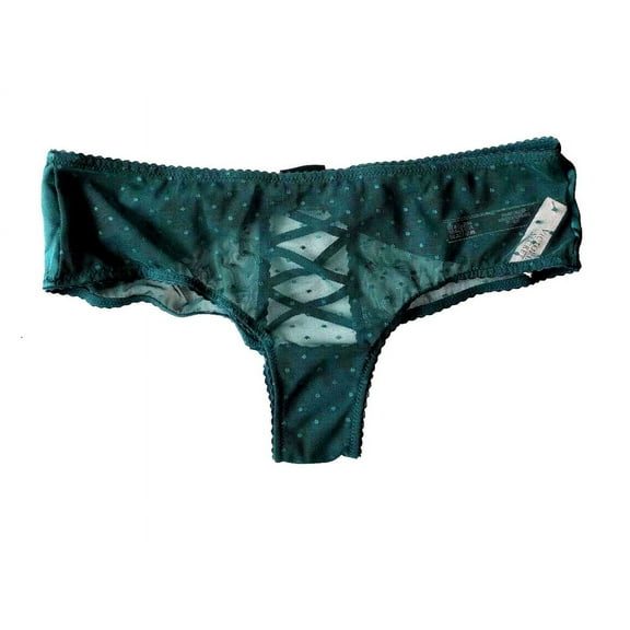 Victoria's Secret Very Sexy Lace Up Cheeky Low Rise Satin Bow Panty Dark Green Size Small NWT