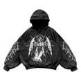 thumbnail image 3 of Huowey Men Hooded Sweatshirt Retro Graphic Printed Pullover Hoodie Pullovers Tops Casual Loose Fit Athletic Sport Cozy Coat Streetwear,Black,M, 3 of 3