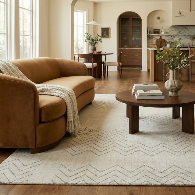 Rug Branch Casa Abstract Indoor Area Rug, Beige Cream, Boho - Living Room, Bedroom, Dining Room, and Kitchen