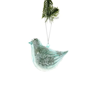 Starlight Collection, Aqua Glass Hanging Bird Ornament with Snowflakes Pattern (Pack of 3)