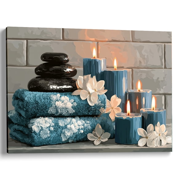 Wallume Store Zen Spa Candle Stone Canvas Wall Art Bathroom Bedroom Decor 12x8 Inch