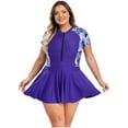 thumbnail image 2 of Xnihocha Maillot de Bain une Pièce pour Femmes Grande Taille Maillot Dermoprotecteur Surf Imprimé Tropical Robe de Bain Rembourrée Plage Bleu Marine TG, 2 of 7