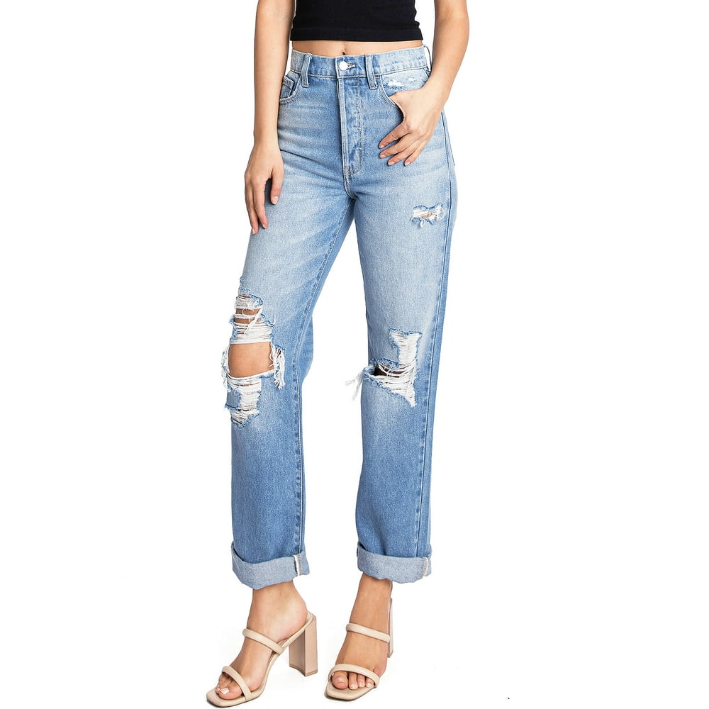 Cello Jeans - Cello Jeans Women's Juniors Wide Leg Ripped Baggy Dad ...