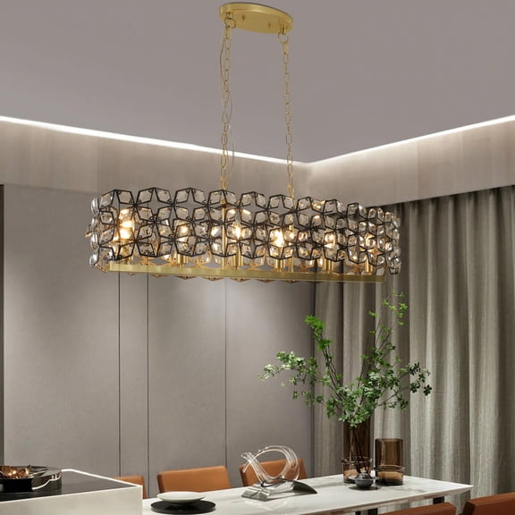 39" Contemporary Crystal BlackGold Geometric Pendant Chandelier, Modern Light Fixture for Dining Room, Kitchen, Living Room (Bulb Not Included) - Walmart