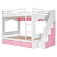 thumbnail image 6 of Full/Full Bunk Beds with Pull-out Trundle Bed, Wooden Playhouse Beds Frame with Storage Cabinets, Bookshelves and Staircase, 3-in-1 Storage Beds with Ladder and Safety Guardrails, White&Pink, 6 of 7
