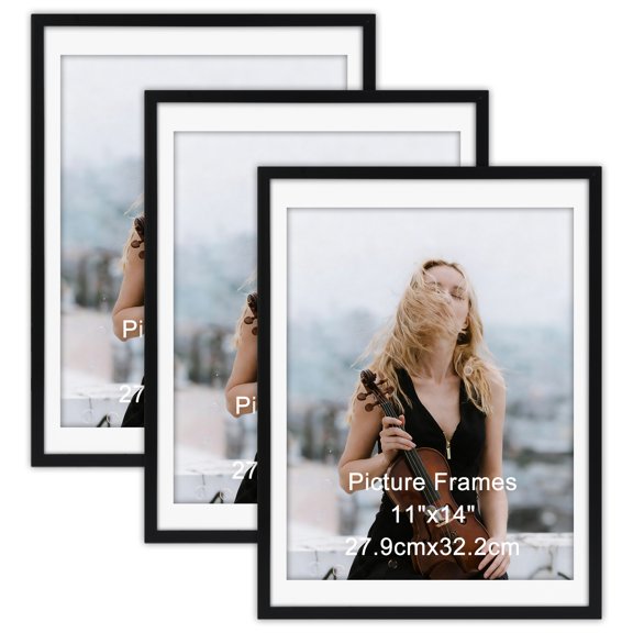 12x16 Picture Frame Set of 3, Black Frame for 11x14 with Mat or 12x16 without Mat