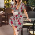 thumbnail image 3 of Gukieu Rose Flowers Print Women's Short Sleeve Dress, Elastic Waistband A-line with Pockets Summer Dress, Suitable for Daily Leisure, Work, Vacation, 3 of 6