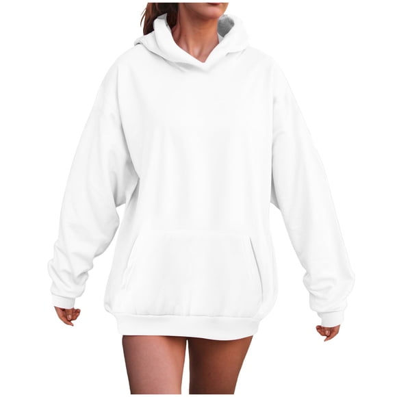 Ccpelsie Ladies Hoodies Casual Long Sleeve Pocket Hooded Sweatshirts Women's Fall Winter Outdoor Activity Sweatshirts(White,M)