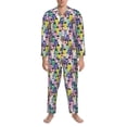 thumbnail image 3 of Yiaed Llamas Colorful Print Men’s Pajamas Set - Long Sleeve Button Down Sleep Shirt and Pajama Bottoms Sleepwear Set Mens Pjs Sets Men's Pajama Bottoms-Medium, 3 of 7