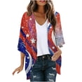 thumbnail image 3 of UVEASISHA 4th of July Women Plus Size 3/4 Sleeve Cardigans Open Front Casual Lightweight Jackets American Flag Print Kimono Cardigan Chiffon Flowy Beach Coverups Multicolor S, 3 of 6