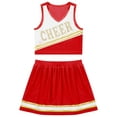 thumbnail image 4 of renvena Youth Girls Cheerleading PerformanceDancewear Cheer Sequins Printed Crop Top with Mini Skirt Cheer leader Uniform A Red 12, 4 of 7