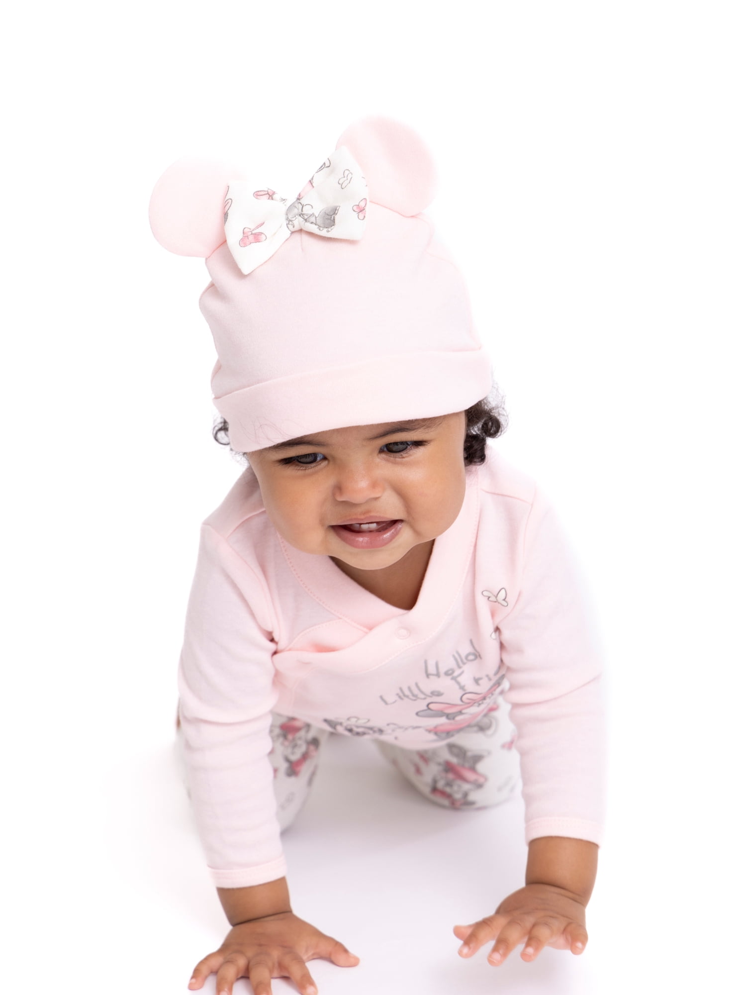 Disney Baby Wishes + Dreams Minnie Mouse Infant Baby Take Me Home Hat, Long-Sleeve Tee, and Pants Outfit Set, 3-Piece Sizes Preemie-6 Months