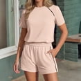 thumbnail image 4 of Shorts Sets Women 2 Piece Outfits Summer Matching Workout Athletic Clothing Casual Spring Travel Loungewear Beige M, 4 of 7