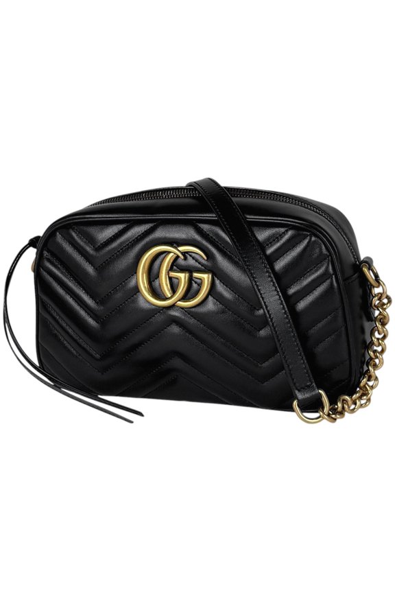 Pre-Owned Gucci GG Marmont Chain Shoulder Bag, Quilted Leather, Black, 447632, Women's