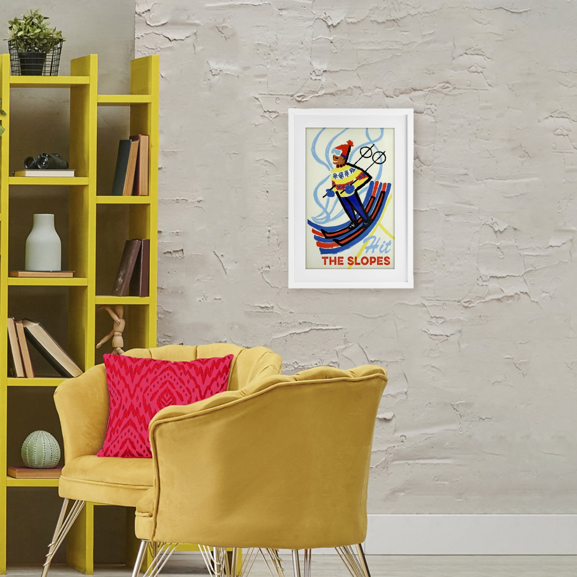 Stupell Industries Vintage Hit The Slopes White Framed Print Under Glass, design by Grotto Studios