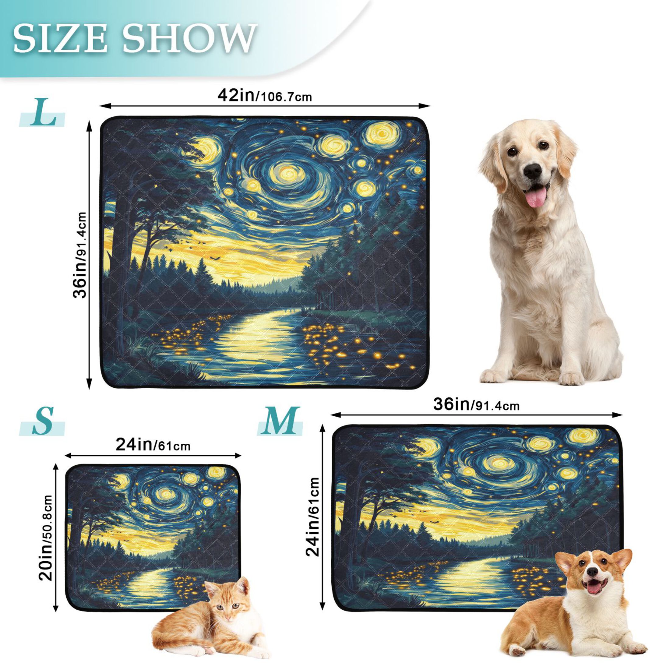 Qxltty Jungle Night Sky Cat litter Pads Pet Set of 3 Diaper Mats Center Anti-leakage Layer Absorbent Soft and Comfortable