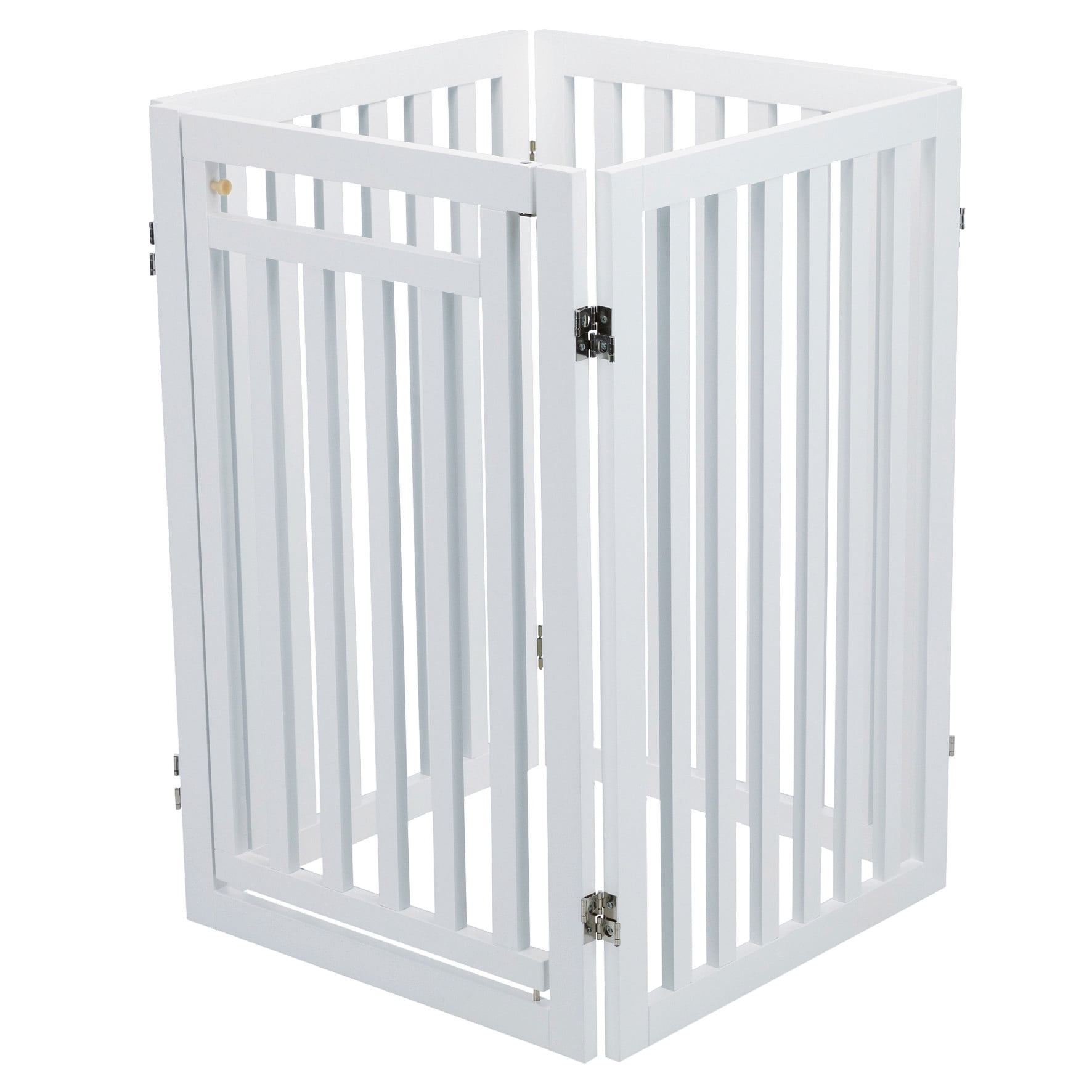 TRIXIE 4-Panel Foldable Wood Freestanding Pet Gate, Walk Thru Door, Expands to 81.2", White