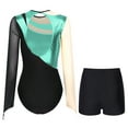 thumbnail image 2 of YONGHS Gymnastics Leotards for Women Metallic Long Sleeve Dance Leotard Shiny Bodysuit with Shorts Blue Green M, 2 of 5