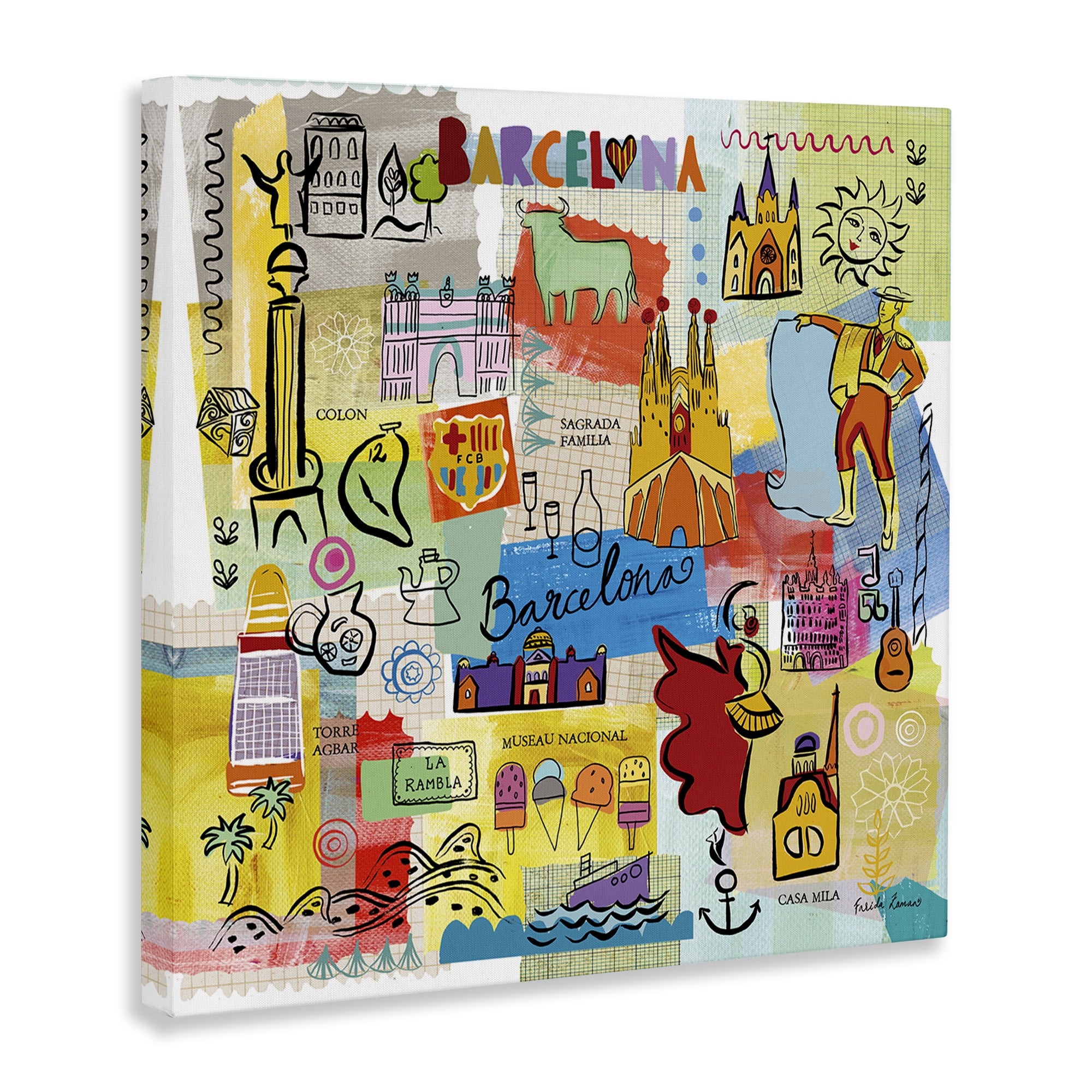 Stupell Industries Colores de Barcelona Cities & Countries Painting Wrapped Canvas Art Print Wall Art, 17 x 17
