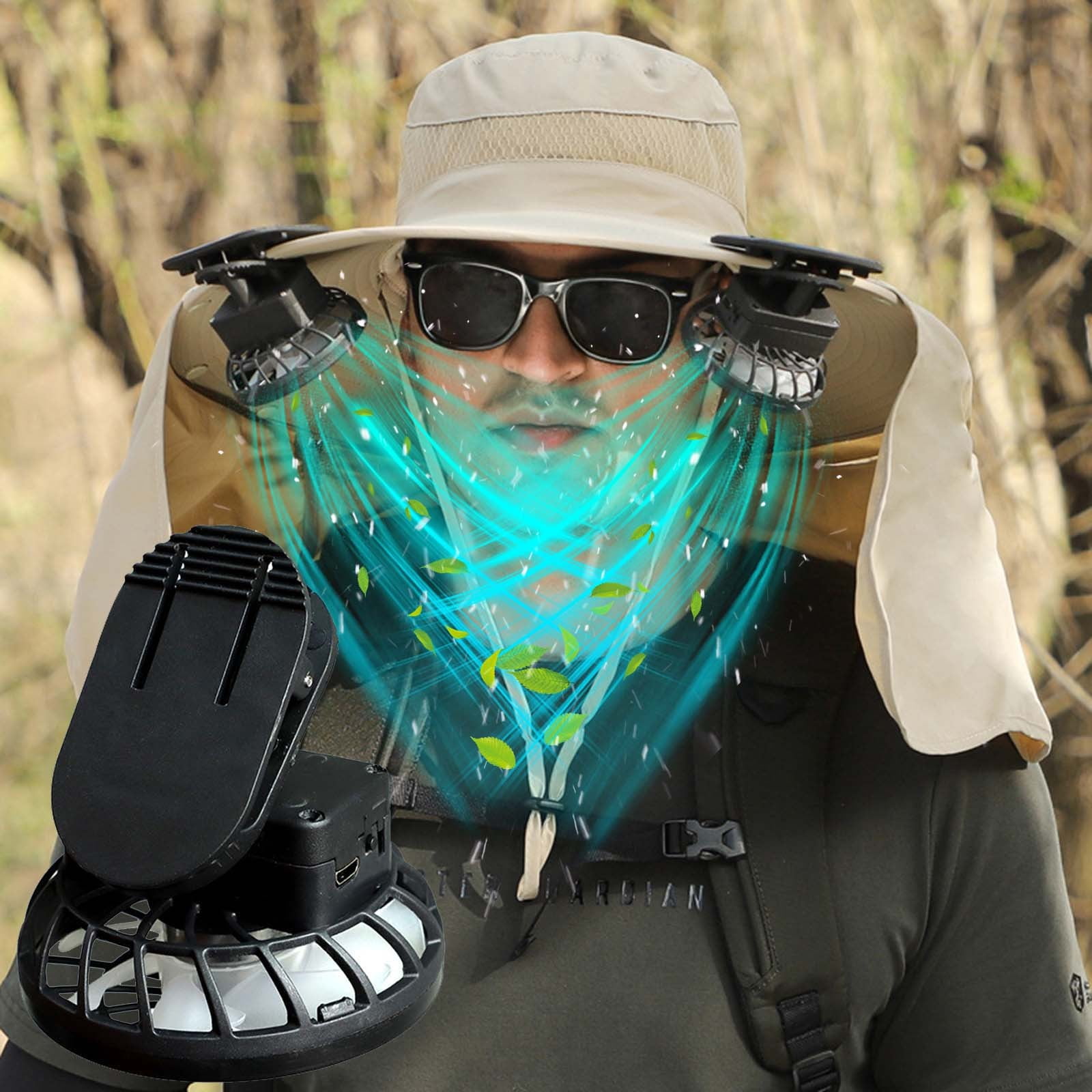 Hiking Cooling Gear Solar Powered Fan Hat For Men – 2 Fans, USB Backup ...