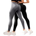 thumbnail image 5 of Women's Textured Hip Lifting Fitness Pants with Tummy Control, High Waisted Peach Booty Yoga Pants 2PC Set, Seamless Workout Leggings for Gym, Running and Daily Training Grey M, 5 of 5