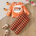 thumbnail image 2 of Vividxx Girls' Clothing Sets Girls Outfits Set Toddler Halloween Pumpkin Heart Print Top With Snowflake Dot Plaid Pants Two Piece Outfit For Baby And Kids 3-4 Years, 2 of 8
