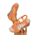 thumbnail image 4 of Xdegoge Summer Sandals for Women High Wedge Platform T-Strap Geometric Cutouts Metallic Detail Ankle Strap Open Toe Dressy Party Beach Walking Elegant Stylish Ladies Shoes, 4 of 9