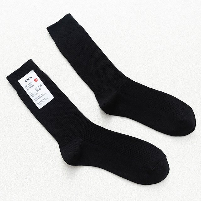 Calcetines de hombre sin estampados de otoño e invierno, largos, japoneses, retro, Harajuku, con doble aguja, rayas verticales, calcetines de algodón personalizados, calcetines hasta media