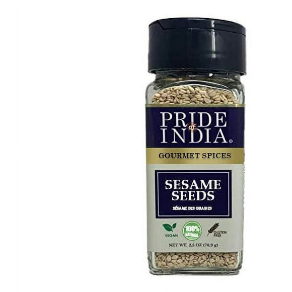 Pride of India – Sesame Seed Whole – Unhulled & Fresh – Keto-Friendly/Gluten-Free – Rich in Dietary Fiber - Ideal Seasoning for Salads/Sweets/Desserts – Easy to Use – 2.5 oz. Small Dual Sifter Bottle