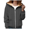 thumbnail image 5 of larppty Women's Fleece Lined Jacket Winter Hoodie Solid Color Long Sleeve Thick Plush Warm Coats with Pockets (Dark Gray, 3XL), 5 of 6