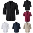 thumbnail image 6 of Mens Casual Vintage Long Sleeve Front Lace Up V-Neck Shirt Beach Tops Blouse, 6 of 9