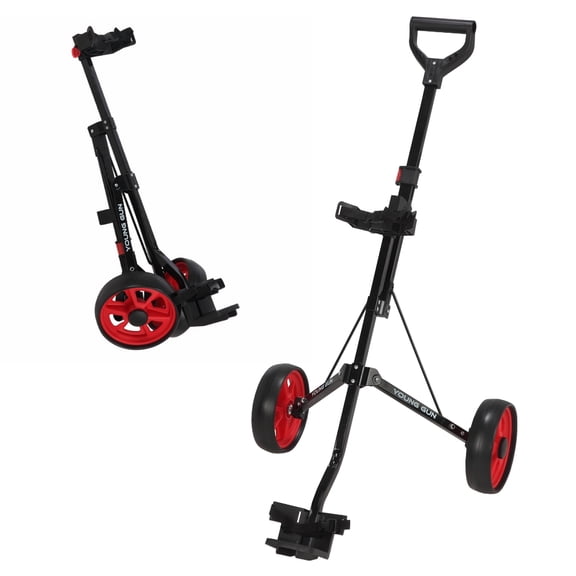 Young Gun Kids Adjustable Golf Cart for Junior Golfers 3-14 Years Old - Black/Red