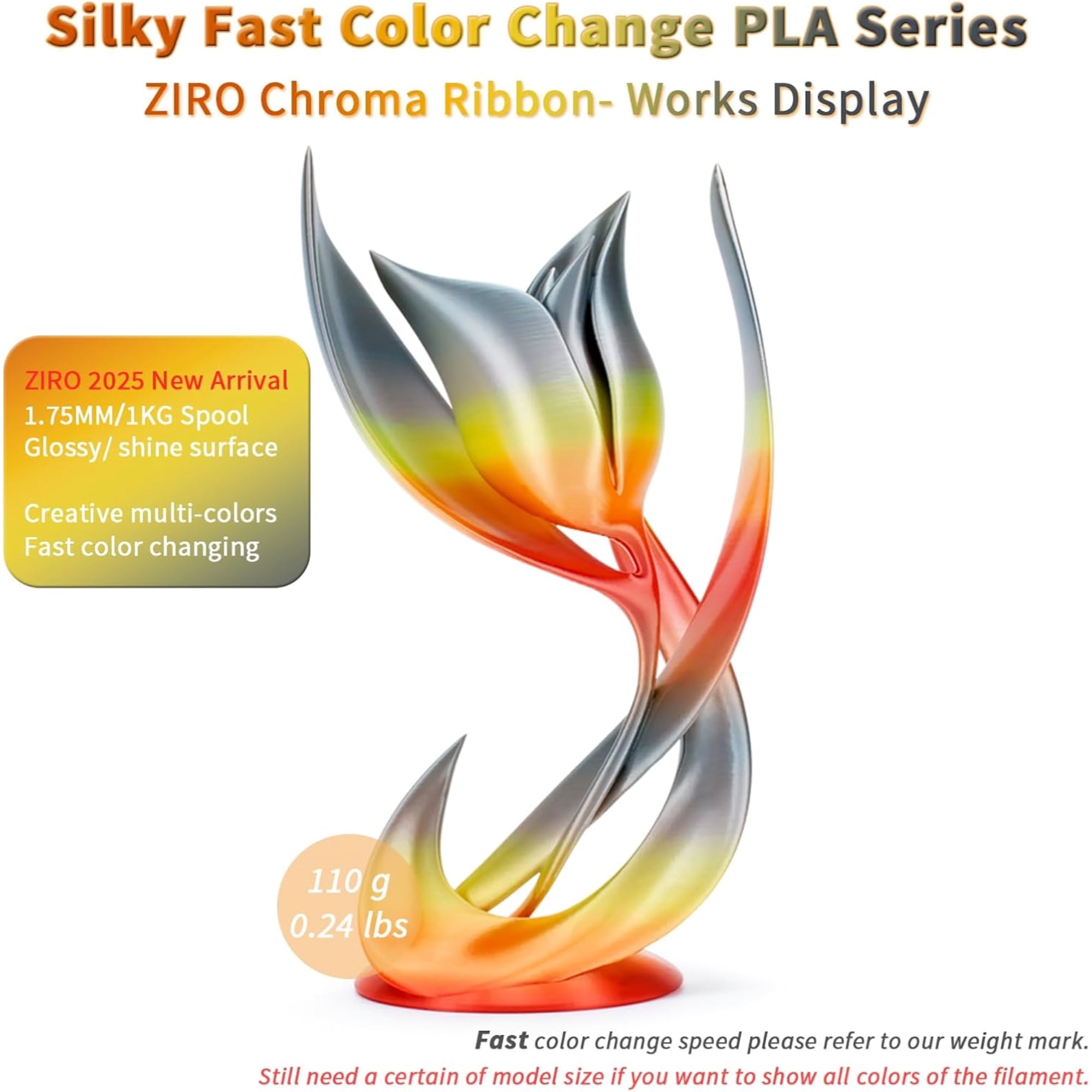 Ziro 3D Gradient Silk PLA Filament 1.75mm 1kg, Chroma Ribbon