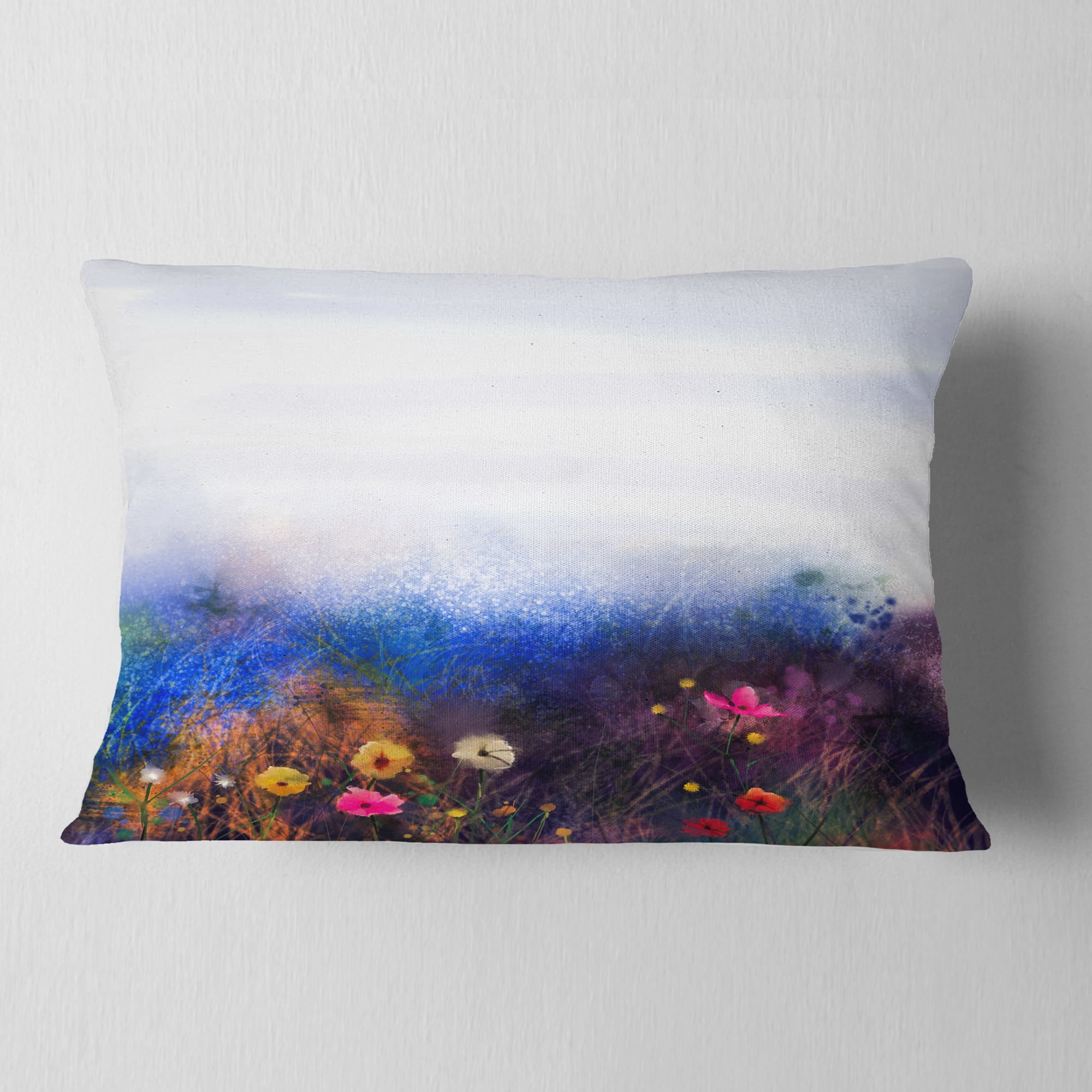 Designart Watercolor Painting Flower in Meadow - Floral Throw Pillow - 12x20