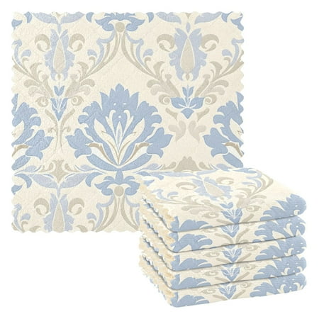 

Flower Pattern in Light Blue and Beige Dish Cloths Quick Drying Dish Towels Reusable Cleaning Cloths Set of 6 for Kitchen Countertop Car 11 x 11