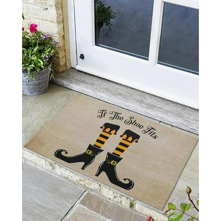 

Indoor Outdoor Mats Halloween Witch Shoes Burlap Texture Door Mat Non-Slip Absorbent Resist Dirt Entrance Mat Washable Welcome Mats for Entryway Low-Profile Floor Mats