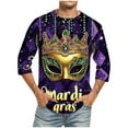thumbnail image 1 of Camisas de Manga Larga para Hombres, Mardi Gras Imprimir Botón Solapa Camisa Casual, Fiesta Superior, 1 of 8